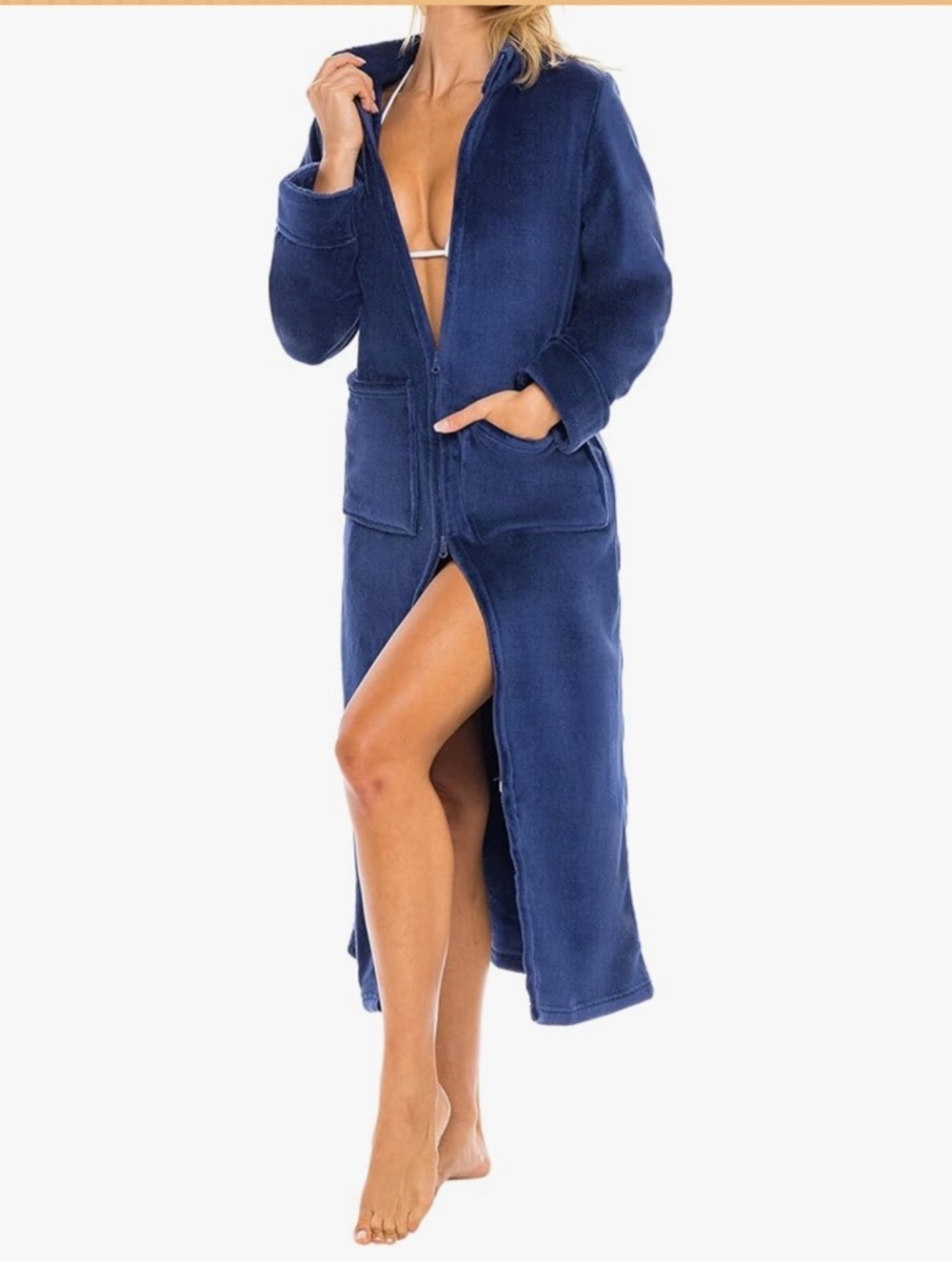 Alexander Del Rossa Slim Fit Zip Up Fleece Robe, Soft Warm Plush Zipper Bathrobe